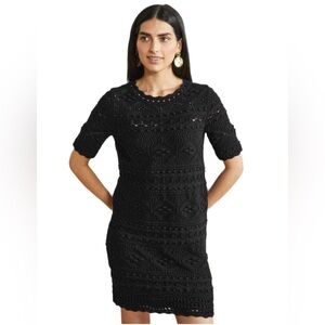 Boden Claudia Textured Knit Black Dress 10L | Crochet Look 100% Cotton